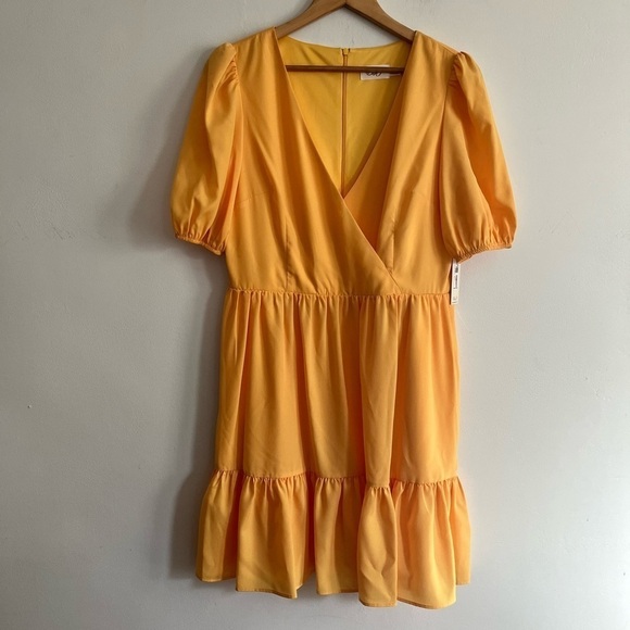 Eliza J Yellow Puff Sleeve Ruffle Flare Tiered Mini Dress - Picture 2 of 7